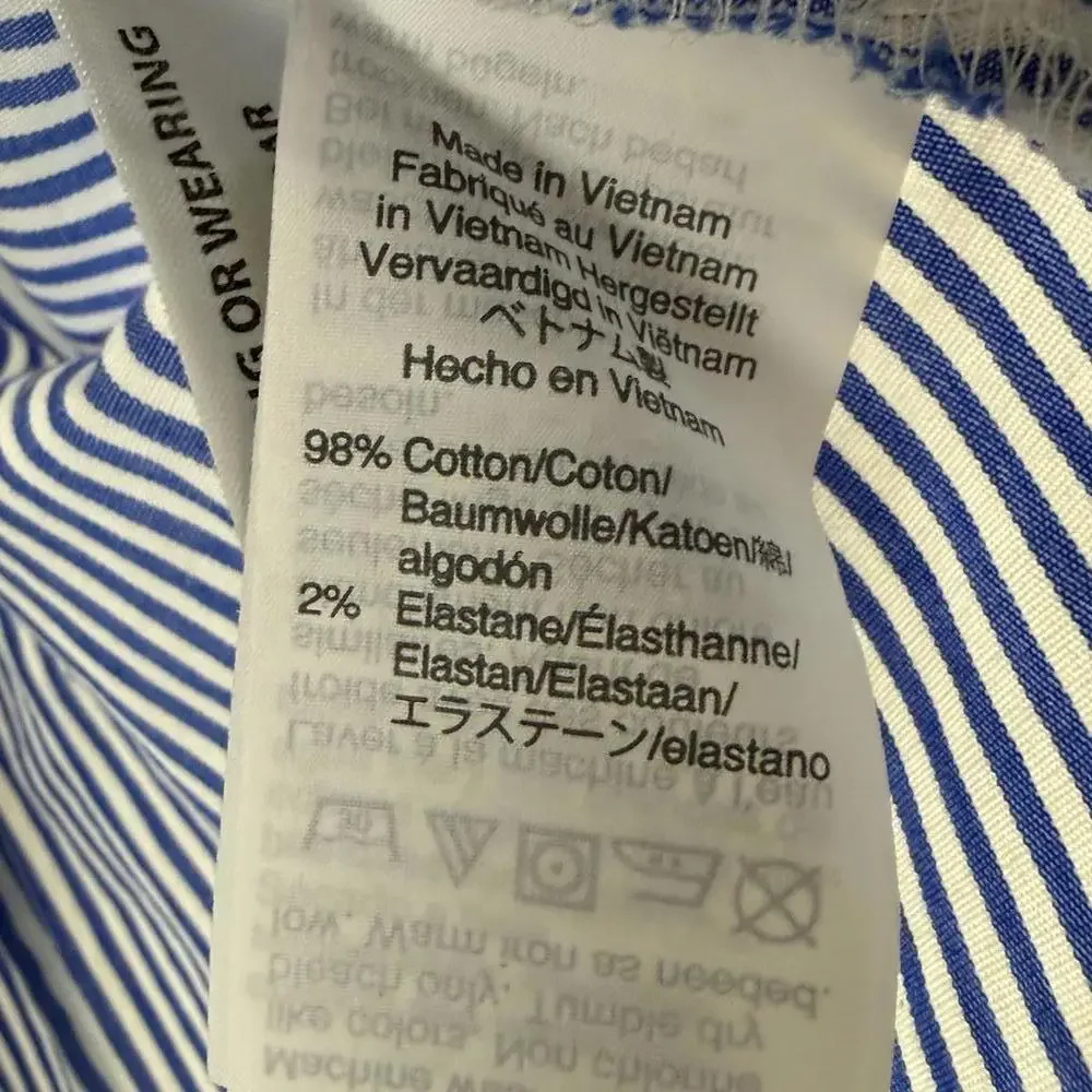 J. Crew Blue and White Puffed Sleeve Poplin Blue Striped Blouse - Size - 10